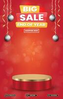 end of year sale discount portait template banner with blank space 3d podium for social media post product sale with abstract red background vector