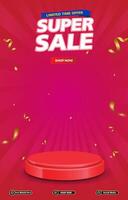 limited super sale discount portait template banner with blank space 3d podium for social media post product sale with abstract gradient red background design vector