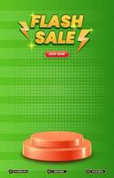 flash sale discount portait template banner with blank space 3d podium for social media post product sale with abstract gradient green background design vector