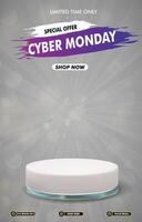 cyber monday sale discount portait template banner with blank space 3d podium for social media post product sale with abstract gradient white background design vector