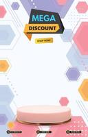 mega sale discount portait template banner with blank space 3d podium for social media post product sale with abstract gradient white background vector