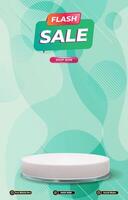 flash sale discount portait template banner with blank space 3d podium for social media post product sale with abstract gradient blue background vector