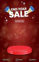 end of year sale discount portait template banner with blank space 3d podium for social media post product sale with abstract gradient red background design vector
