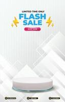 limited flash sale discount portait template banner with blank space 3d podium for social media post product sale with abstract gradient white background design vector