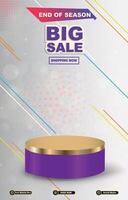 end of season big sale discount portait template banner with blank space 3d podium for social media post product sale with abstract gradient white background design vector