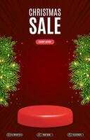 christmas sale discount portait template banner with blank space 3d podium for social media post product sale with abstract gradient red background design vector