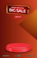 limited big sale discount portait template banner with blank space 3d podium for social media post product sale with abstract gradient red background design vector
