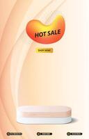 hot sale discount portait template banner with blank space 3d podium for social media post product sale with abstract gradient yellow background design vector
