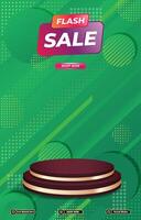 flash sale discount portait template banner with blank space 3d podium for social media post product sale with abstract gradient green background vector