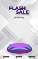 flash sale discount portait template banner with blank space 3d podium for social media post product sale with abstract gradient white background design vector