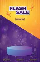 flash sale discount portait template banner with blank space 3d podium for social media post product sale with abstract gradient purple background design vector