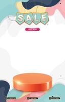sale discount portait template banner with blank space 3d podium for social media post product sale with abstract gradient colorful background vector