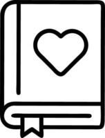 Minimalist black and white drawing of a book with a heart and bookmark vector