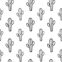 Black and white cactus pattern illustration in minimal style vector