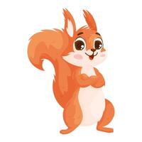 A cute cartoon squirrel standing with a confident pose, featuring a bushy tail, big eyes, and a cheerful expression. vector