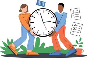 Teamwork Time Management Concept with Clock and Office Tasks vector