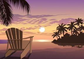 A beach scene with a chair and a palm tree vector