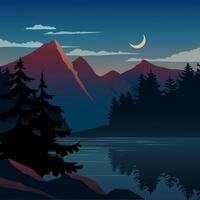 Night over the lake with mountain in the background vector