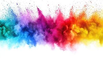 Rainbow Dust Cloud A Vibrant Explosion of Color Powder and Light on White Background photo