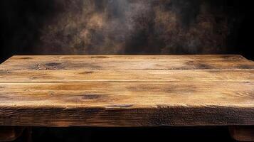 Rustic Wooden Table Against a Moody Background Perfect Product Display Surface photo