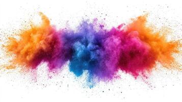 Explosive Colors Vibrant Dust Cloud Against White Backdrop photo