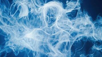 Ethereal Being A Vision of Serenity and Energy Wrapped in Mystical Blue Light and Smoke photo