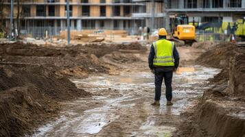 Construction Site Supervisor Overlooking Excavation Safety First Progress in Motion photo