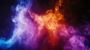 Vibrant Smoke Streams A Collision of Cool Blues Hot Oranges and Mystical Purples photo