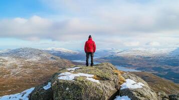 Summit Seeker Solitude and Scenery on a Mountain Peak photo