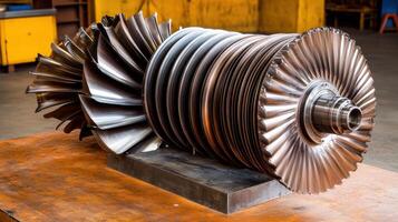 Industrial Precision A Turbine Rotor Assembly Displayed with Craftsmanship and Mechanical Engineering photo