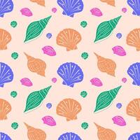Colorful seamless pattern with sea shells in bright summer palette vector