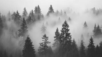 Ethereal Forest Misty Pines in Black and White Majesty Natures Serenity photo