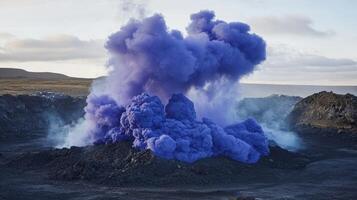 Ethereal Eruption A Vision of Blue Smoke in a Barren Landscape photo