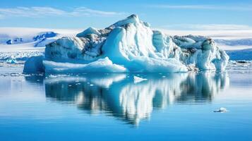 Majestic Iceberg Reflecting in Calm Arctic Waters Under a Clear Sky photo