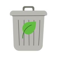 A trash can with a leaf on it. The leaf is green and is on top of the trash can vector