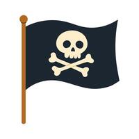 A skull and crossbones flag with a wooden pole. The flag is black and white with a skull and crossbones on it vector
