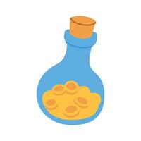 A blue bottle with a cork stopper and a yellow substance inside. The bottle appears to be a potion or a magical elixir vector