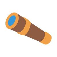 A wooden telescope with a blue lens. The telescope is on a white background. Concept of curiosity and wonder, as if the viewer is looking through the telescope to explore the world beyond vector