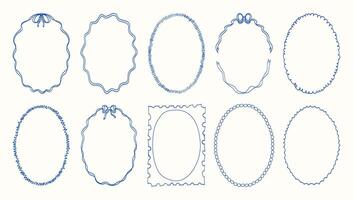 A set of blue and white circles with a bow in the middle. The circles are all different sizes and shapes vector