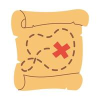 A pirate's map with a red X on it. The map is yellow and has a brown border vector