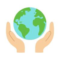 A hand is holding a globe, symbolizing the importance of protecting the Earth. Concept of responsibility and care for the planet vector