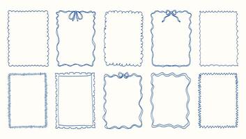 The blue frames are all different sizes and shapes. They are all lined up in a row vector