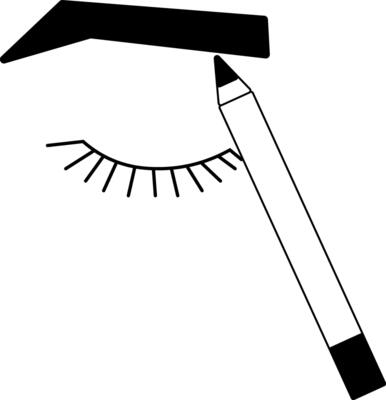 Eyebrow pencil with eye and brow composition. graphic line illustration. Black and white cute cosmetic makeup art. illustration for package, vacation design, fabric and textile.