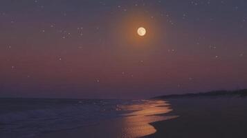 Moonlit Beach A Nighttime Coastal Serenity Under a Starry Sky photo