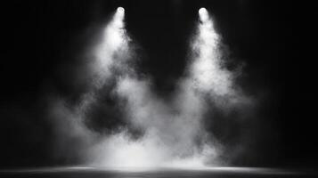 Dramatic Stage Illumination Twin Spotlights Illuminate Misty Stage In a Black Box Theatre photo