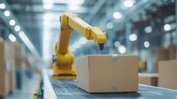Automated Efficiency Robotic Arm Handling Packages in a Modern Distribution Center photo