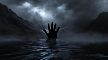 Drowning in Despair A Hand Reaches from the Depths of the Sea photo