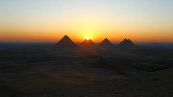 Egyptian Pyramids at Sunrise Golden Hour Over Ancient Wonders photo