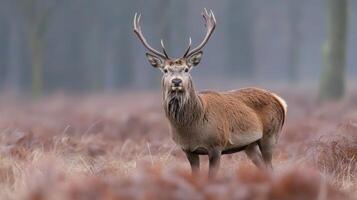Majestic Red Deer Stag Posing in a Field of Ferns Wildlife Beauty in Natures Embrace photo