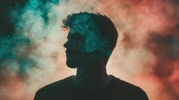 Cosmic Mind Silhouette of a Man with Nebula and Stars Within Mystical and Conceptual photo
